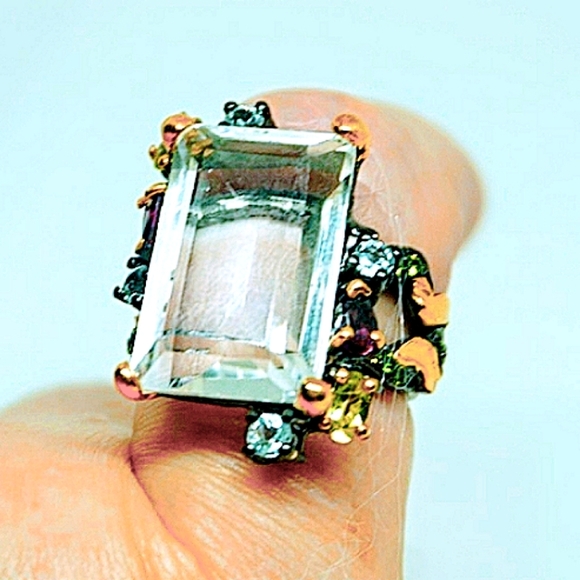 Solid Sterling Silver Clear Quartz + Gemstone Ring - Picture 1 of 7